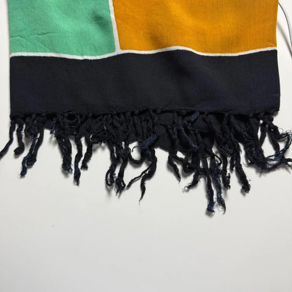 Womens OS Sarong Wrap Scarf Multicolor‎ Batik Dancing Figures Fringe Boho